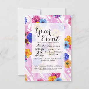  Girly Waterverf Flowers op roze Waterverf Kaart