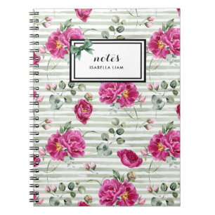 Girly Waterverf Greenery White Flowers Pattern Notitieboek