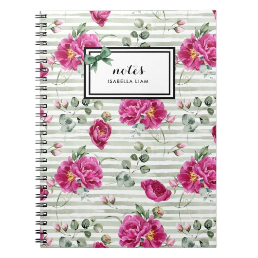 Girly Waterverf Greenery White Flowers Pattern Notitieboek (Voorkant)