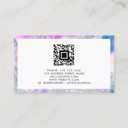 Girly Waterverf Holographic Glitter Artist Contactkaartje (Achterkant)