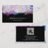 Girly Waterverf Holographic Glitter Zwart Contactkaartje (Voorkant / Achterkant)