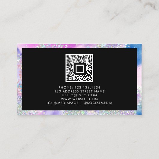 Girly Waterverf Holographic Glitter Zwart Contactkaartje (Achterkant)