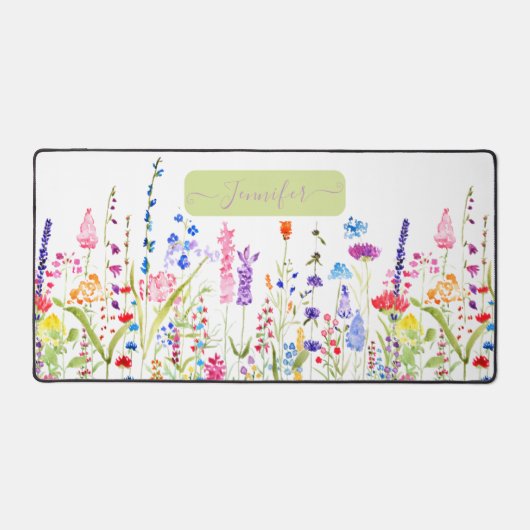 Girly Waterverf Kleurrijke Wildflower Gepersonalis Bureaumat (Voorkant)