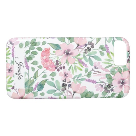 Girly waterverf lavendel roze bloem gepersonalisee Case-Mate iPhone case (Achterkant (Horizontaal))
