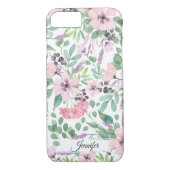 Girly waterverf lavendel roze bloem gepersonalisee Case-Mate iPhone case (Achterkant)