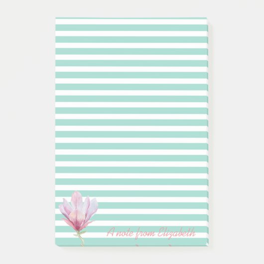 Girly Waterverf Magnolia op Stripes-Personalized Post-it® Notes (Voorkant)