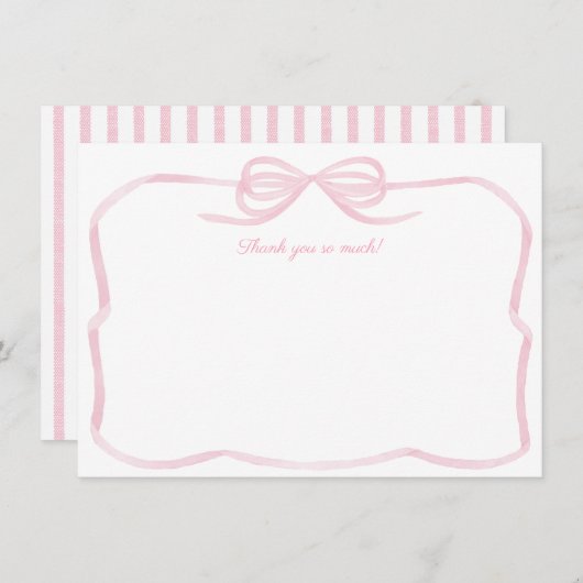 Girly Waterverf Pink Bow Vrijgezellenfeest Bedankkaart (Voorkant / Achterkant)