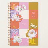 Girly Waterverf pioenroos bloemen Retro geruit Planner (Voorkant)