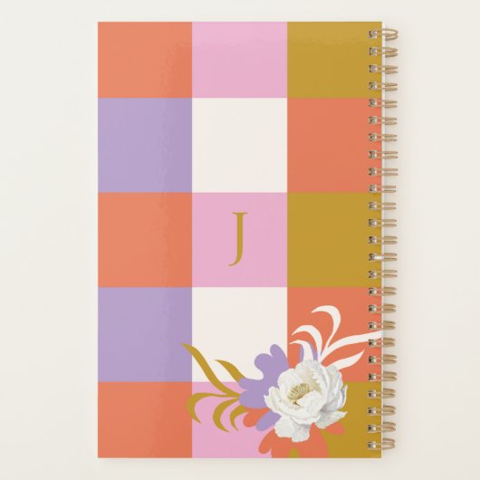 Girly Waterverf pioenroos bloemen Retro geruit Planner (Achterkant)