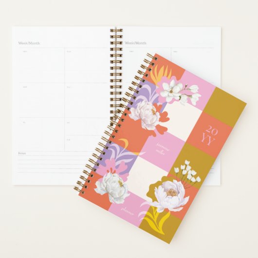 Girly Waterverf pioenroos bloemen Retro geruit Planner (Display)