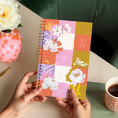 Girly Waterverf pioenroos bloemen Retro geruit Planner