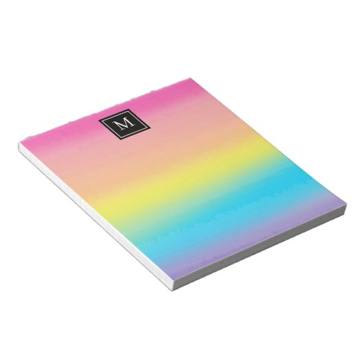 Girly Waterverf Rainbow Monogram Kinder Notitieblok (Schuin)