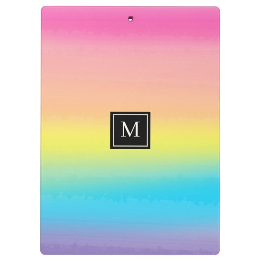 Girly Waterverf Rainbow Monogram School Klembord (Achterkant)