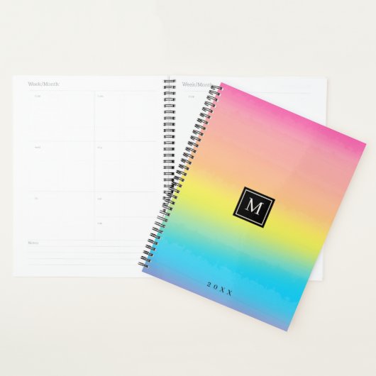 Girly Waterverf Rainbow Monogram School Planner (Display)