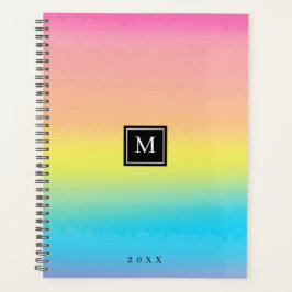 Girly Waterverf Rainbow Monogram School Planner