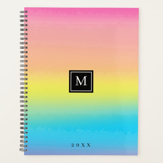 Girly Waterverf Rainbow Monogram School Planner (Voorkant)