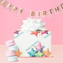 Girly Waterverf regenboogsterren Verjaardag Cadeaupapier