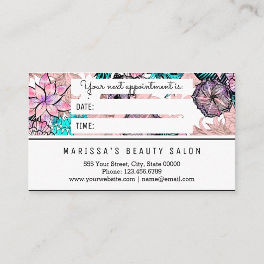 Girly Waterverf Roos Gold Floral Appointment Card Afsprakenkaartje (Achterkant)