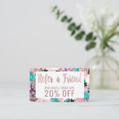 Girly Waterverf Roos Gold Floral verwijzingskaart Aanbevelingskaartje (Staand voorkant)