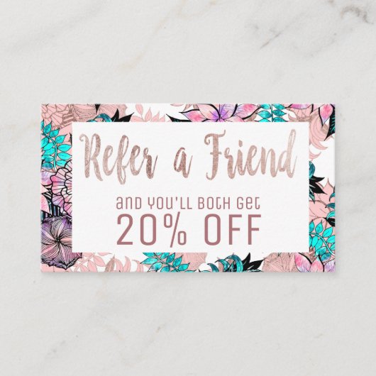 Girly Waterverf Roos Gold Floral verwijzingskaart Aanbevelingskaartje (Voorkant)