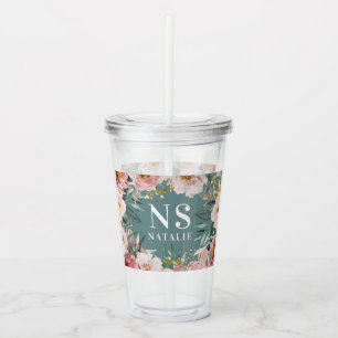 Girly waterverf roze bloemenverjaardag elegante ma acryl drinkbeker