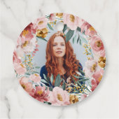 Girly waterverf roze bloemenverjaardagsfoto bedankjes labels (Achterkant)