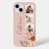Girly Waterverf Rozen 3-foto & naam Case-Mate iPhone Case (Achterkant)