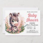 Girly Waterverf Safari Zebra Baby shower Kaart (Voorkant)