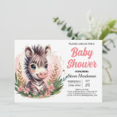 Girly Waterverf Safari Zebra Baby shower Kaart (Staand voorkant)