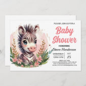Girly Waterverf Safari Zebra Baby shower Kaart (Voorkant / Achterkant)