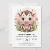 Girly Waterverf Schattigee Koe Verjaardag Kaart (Voorkant)