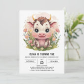 Girly Waterverf Schattigee Koe Verjaardag Kaart (Staand voorkant)