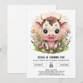 Girly Waterverf Schattigee Koe Verjaardag Kaart (Voorkant / Achterkant)