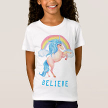 Girly Waterverf Unicorn Rainbow "Believe"