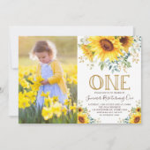 Girly Waterverf Zonnebloem 1e Verjaardag Foto Kaart (Voorkant)