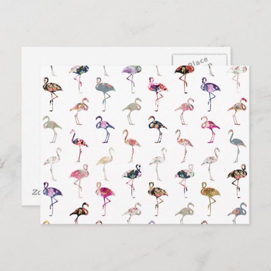 Girly Whimsical Retro Floral Flamingo's Patroon Briefkaart (Voorkant / Achterkant)