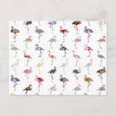 Girly Whimsical Retro Floral Flamingo's Patroon Briefkaart (Voorkant)