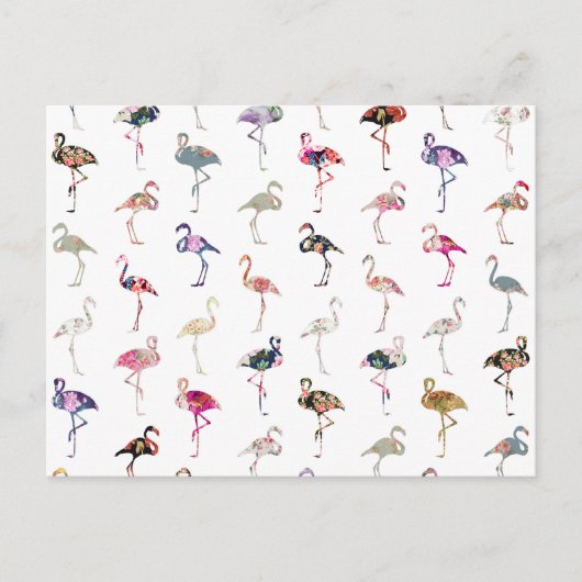 Girly Whimsical Retro Floral Flamingo's Patroon Briefkaart (Voorkant)