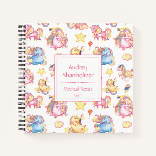 Girly Whimsical Unicorns Monogrammed Scheduler   Notitieboek