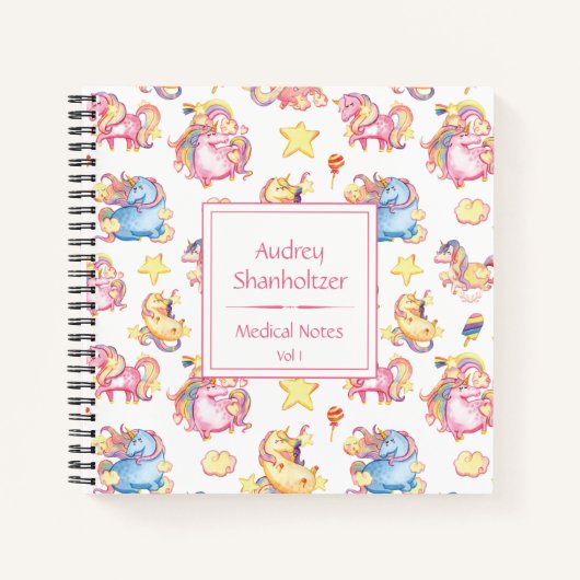 Girly Whimsical Unicorns Monogrammed Scheduler | Notitieboek (Voorkant)