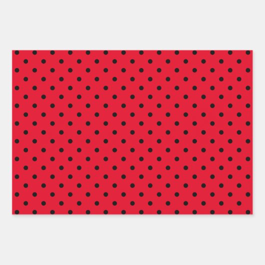 Girly White Black en Bright Red Polka Dot Mix Inpakpapier Vel (Voorkant 3)