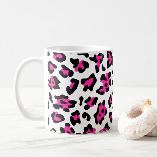 Girly White Black en Hot Pink Leopard Koffiemok (Met donut)