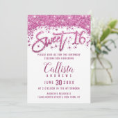 Girly White Bright Pink Glitter Dust Sweet 16 Kaart (Staand voorkant)