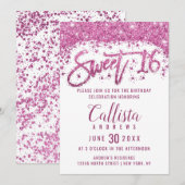 Girly White Bright Pink Glitter Dust Sweet 16 Kaart (Voorkant / Achterkant)