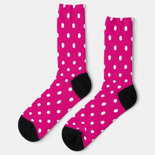 Girly White en Hot Pink Polka Dot Sokken (Links)