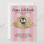 Girly White Faux Gold Foil Sweet 16 Invitation Kaart (Voorkant)