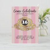 Girly White Faux Gold Foil Sweet 16 Invitation Kaart (Staand voorkant)