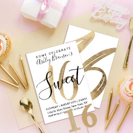 Girly White Faux Gold Foil Sweet 16 Kaart