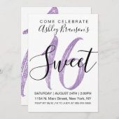 Girly White Faux Paars Sequin Glitter Sweet 16 Kaart (Voorkant / Achterkant)