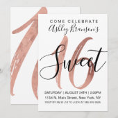 Girly White Faux Roos Gold Foil Modern Sweet 16 Kaart (Voorkant / Achterkant)